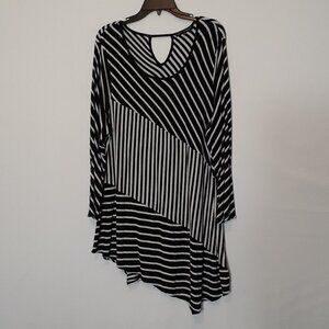 Simply ELEGANT Black & White Striped Hi-Low Flared Knit Dress; Size 2X